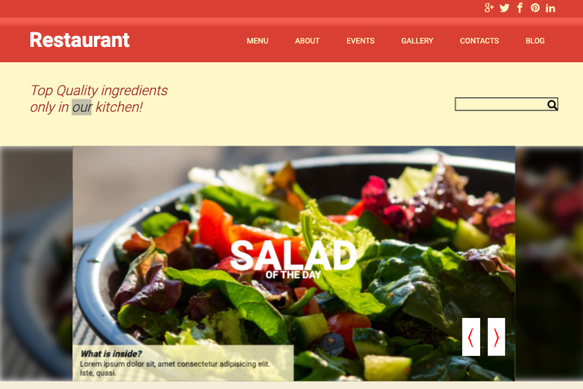 A sample landing page for a restaraunt